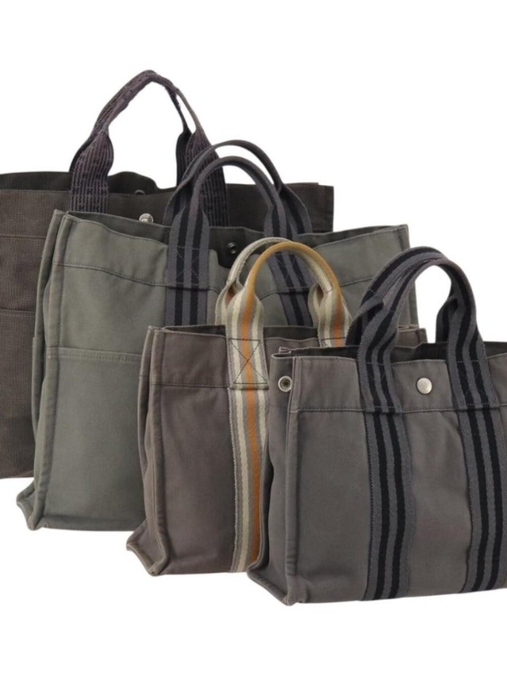 HERMES Tote Bag Canvas 4 Set Gray Auth 155796